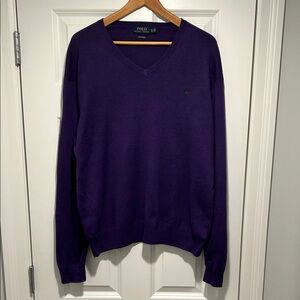 Polo by Ralph Lauren Purple V-Neck Sweater with Green Pony